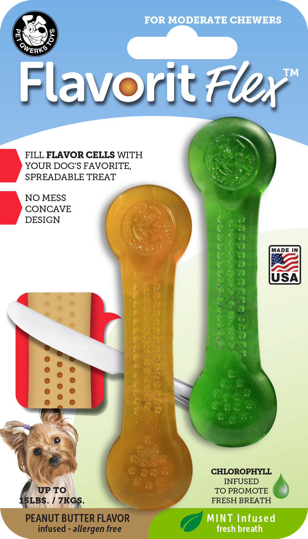 Pet Qwerks Flavorit Flex Hundekauspielzeug, Erdnussbutter und Minze, 10 cm, 2 Stk