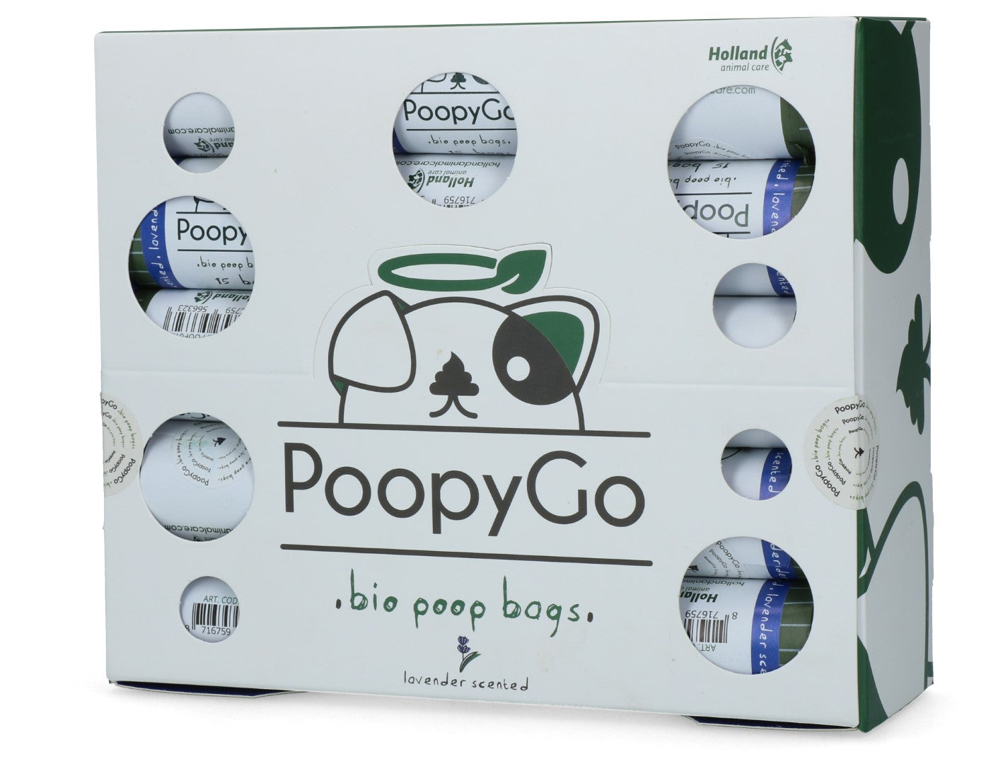 PoopyGo Hundekotbeutel, biologisch abbaubar, Lavendelduft, 21 x 33 cm