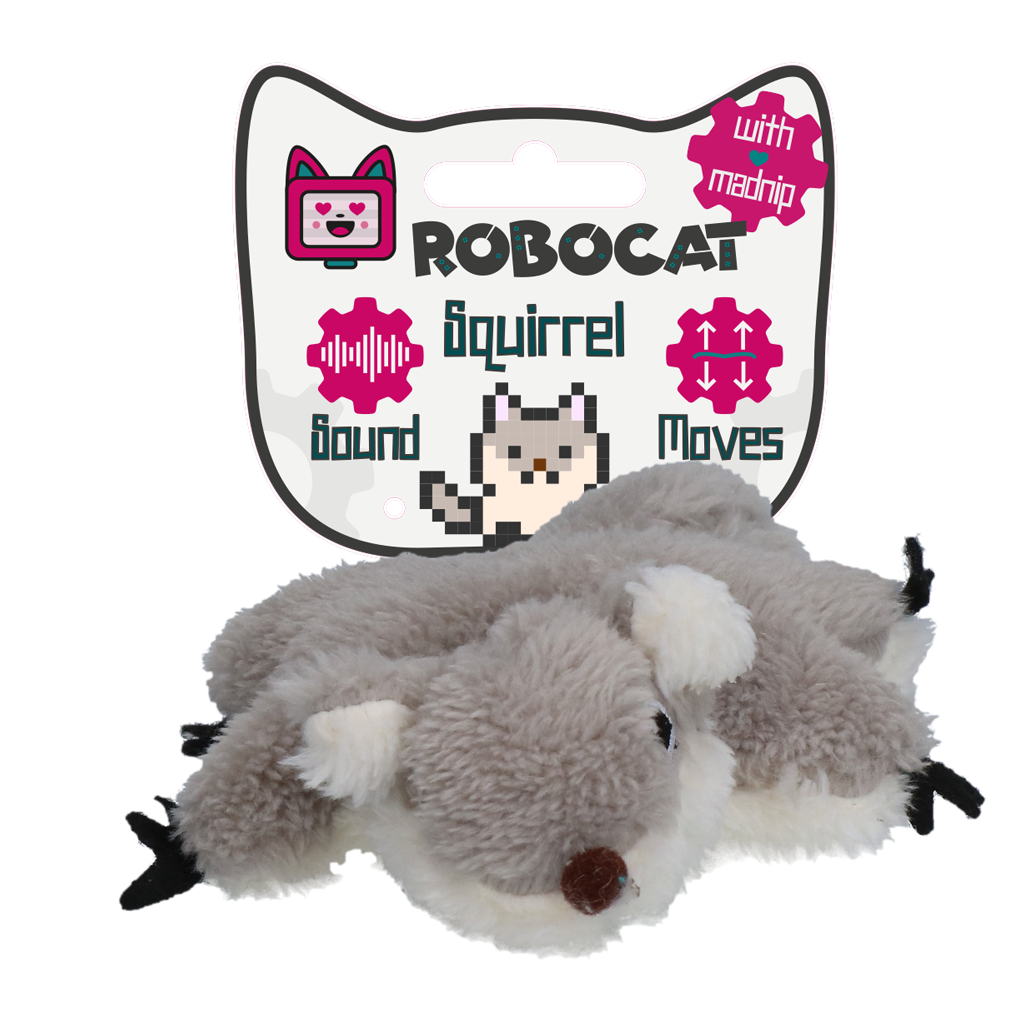 Robocat Katzenspielzeug Eichhörnchen, beweglich, mit Geräuschen, 3 Modi, Madnip, wiederaufladbar