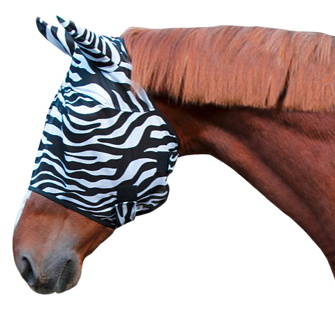 Fliegenschutzmaske, Zebra-Design, Warmblut Cob, mit Ohrenschutz
