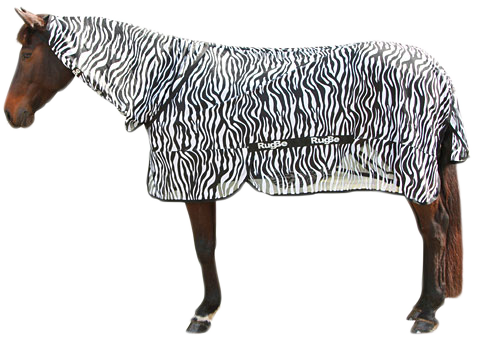 Fliegen- und Ekzemerdecke mit Halsteil, Zebra-Look, Rückenlänge 145 cm, Gesamtlänge 195 cm